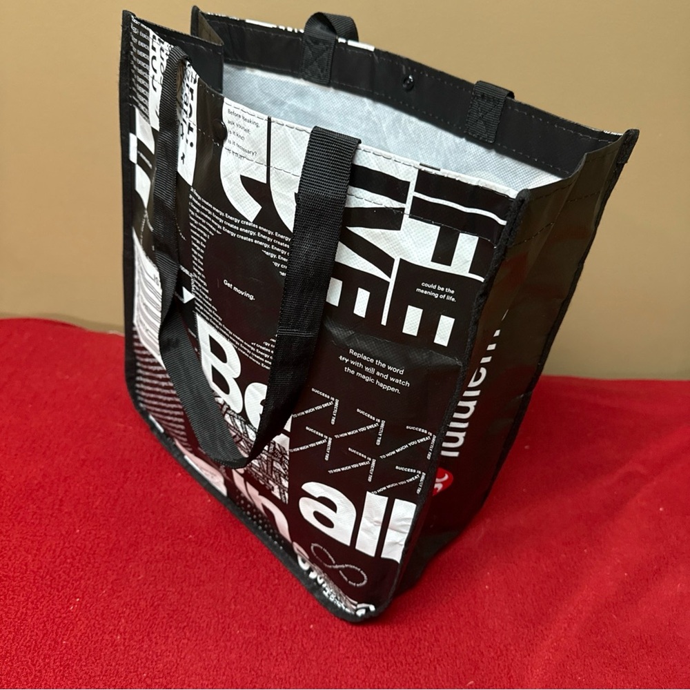 Lululemon Reusable Large Shopping Tote Bag Black White Be All In 16 X 14 X 6”